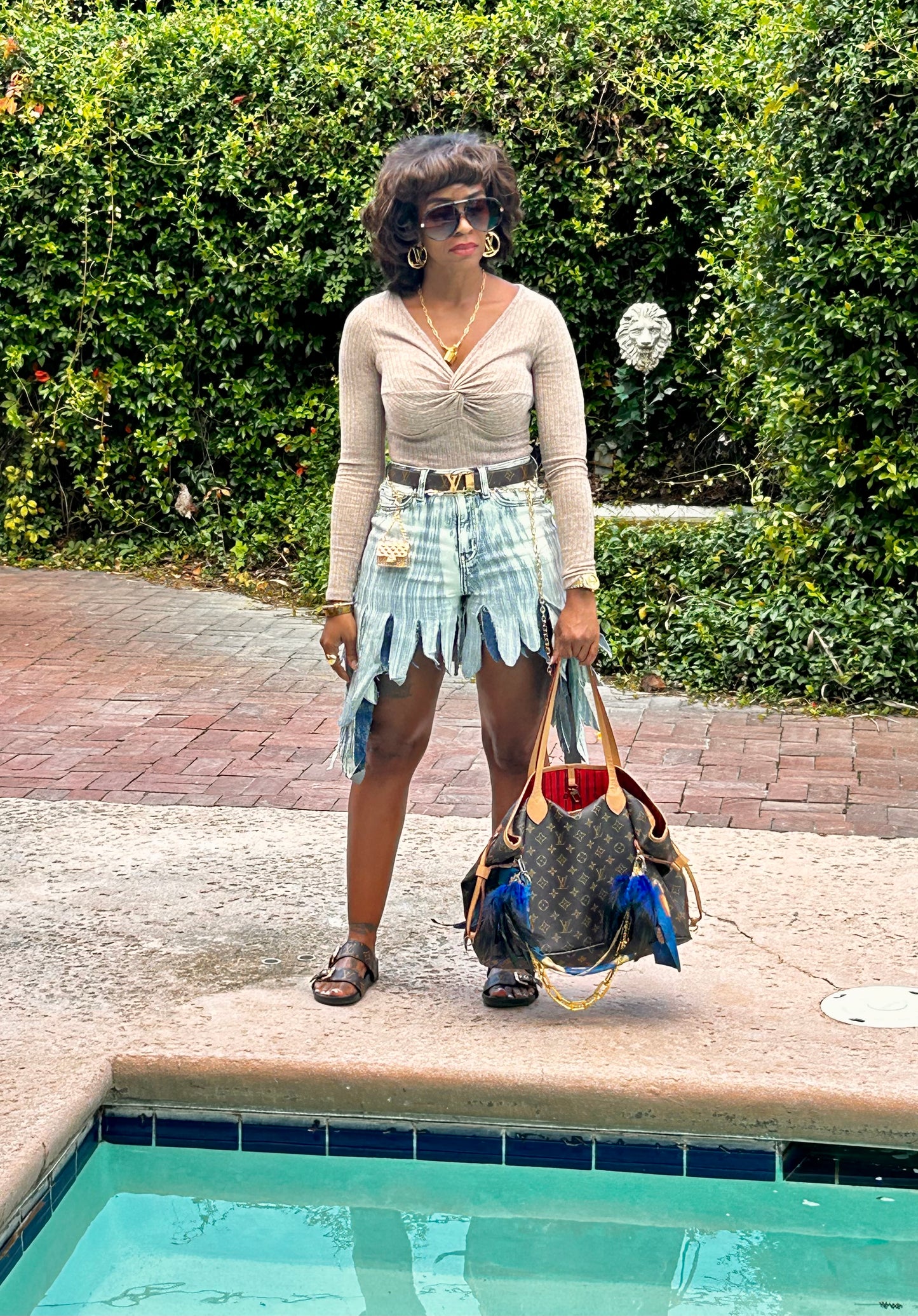 Scratched Denim Shorts