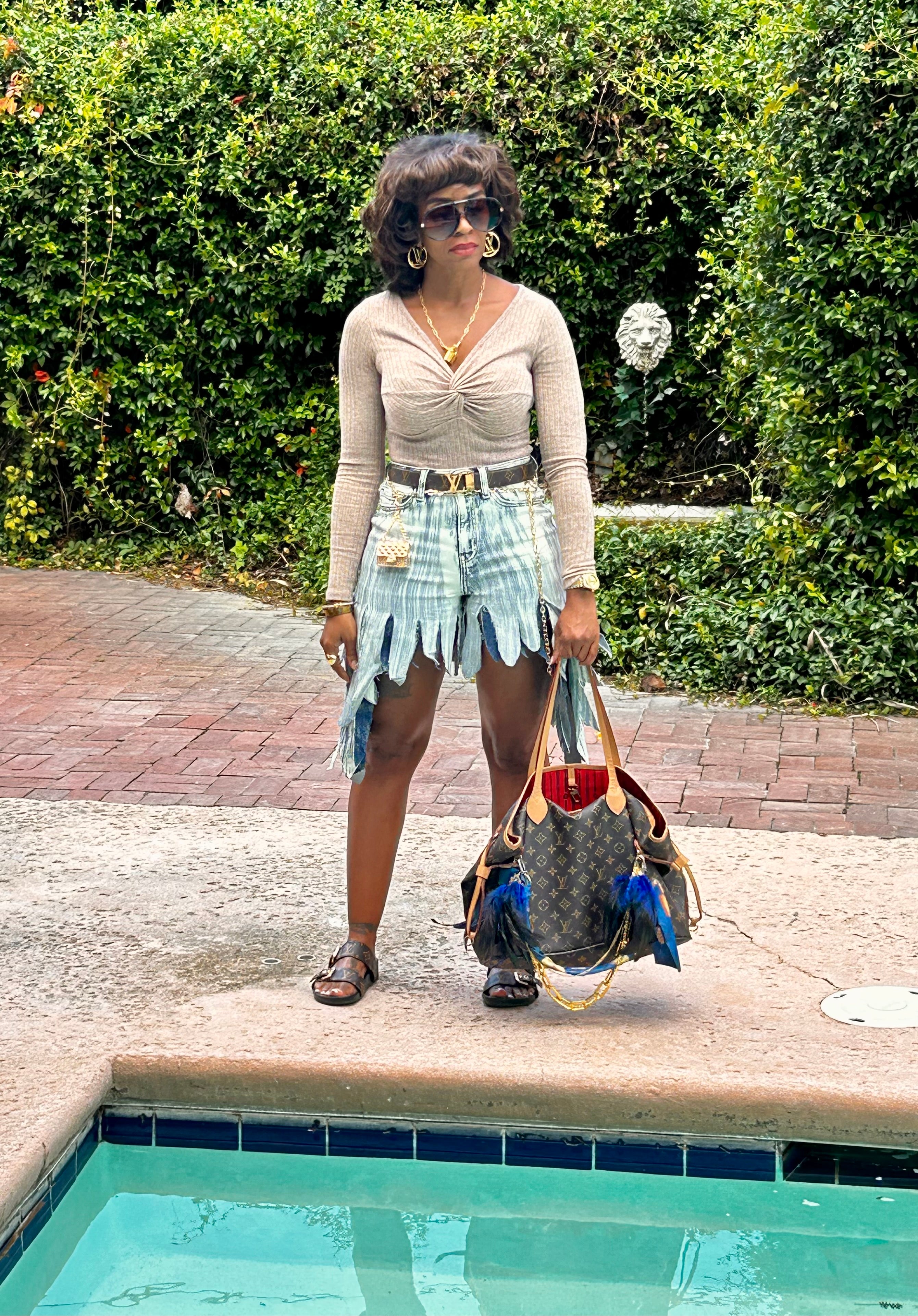Scratched Denim Shorts