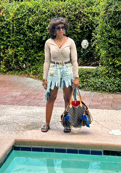 Scratched Denim Shorts