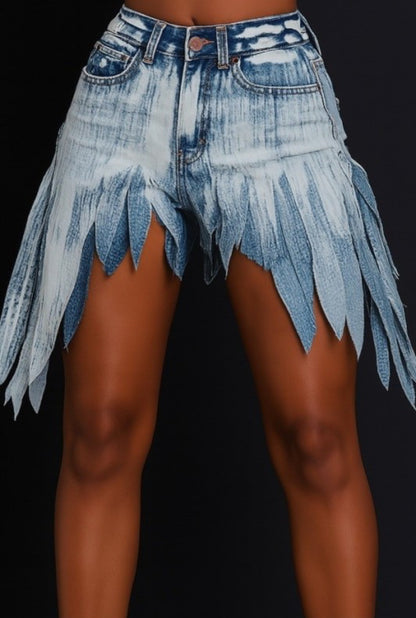 Scratched Denim Shorts